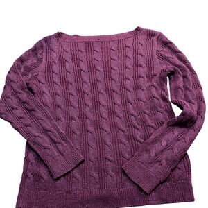 Lauren Ralph Lauren Womens Cable Knit Sparkle Sweater Burgundy lo Size L